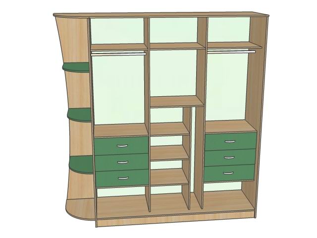 Дизайн шкафа купе в двух цветах с зеркальными дверями и нанесением рисунка пескоструй